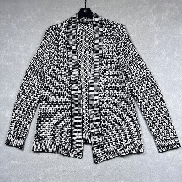 Talbots Sweater Womens M Petite Black White Heavyweight Open Front Cardigan - Picture 1 of 10